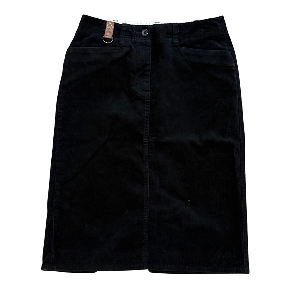 Lands End Womens 4P Black Corduroy Pencil Skirt D-Ring Detail Mid-Length